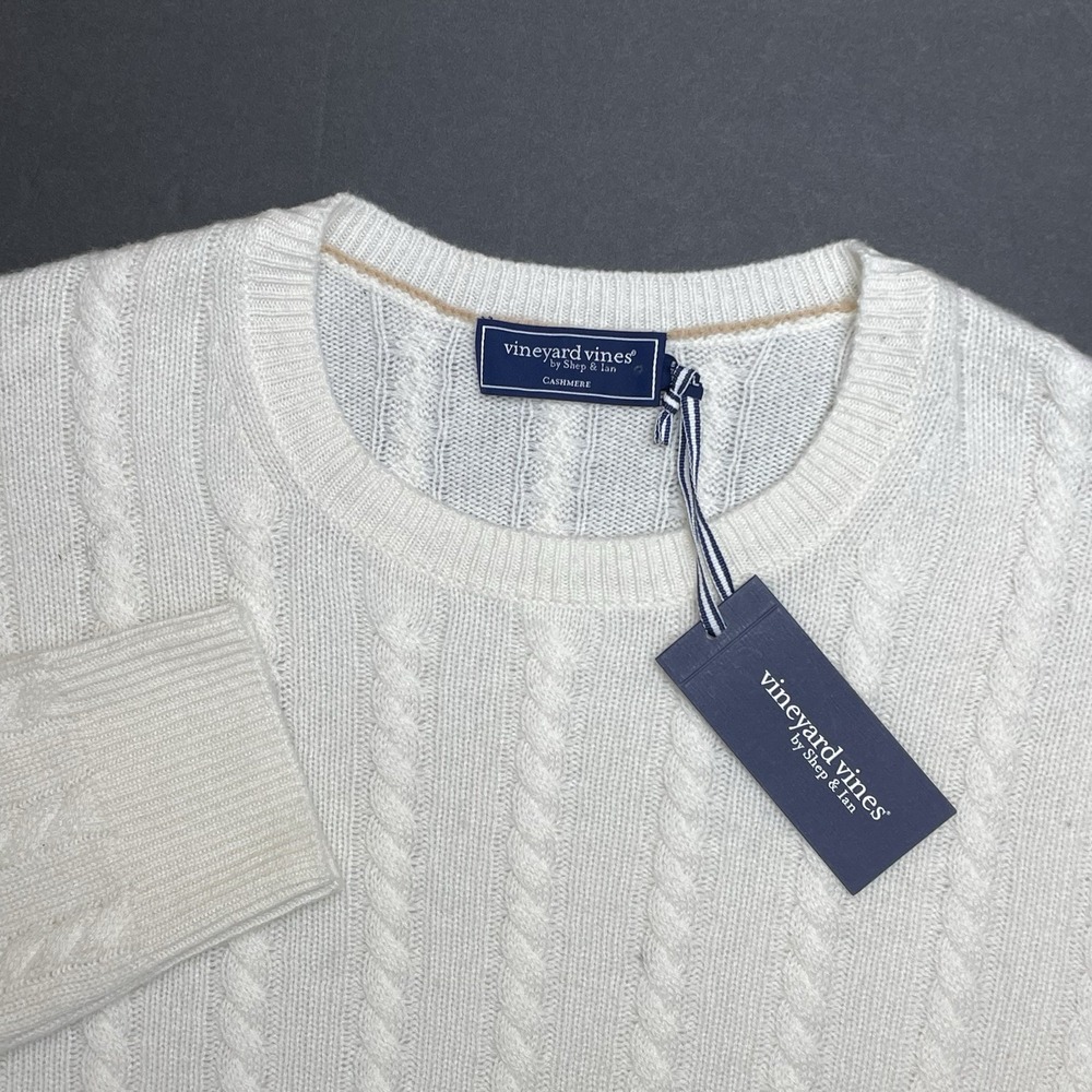 NEW Vineyard Vines 100% Cashmere Sweater Men XL Cable Knit Crewneck Marshmallow